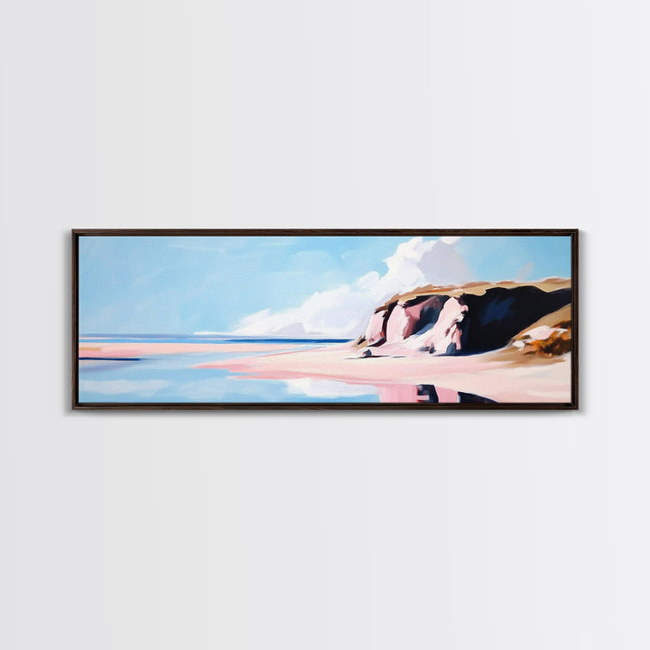 Coastal Landscape, Beach Wall Art, Ocean Painting, Pastel Seascape, Living Room Decor, Minimalist Art, Framed Canvas Print