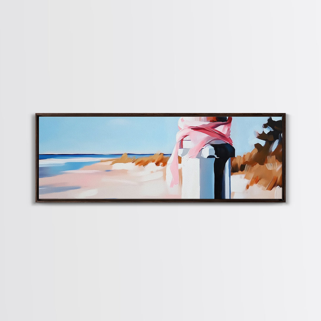 Coastal Fence Art, Beach Landscape Print, Pastel Ocean Painting, Minimalist Seaside Decor, Large Canvas Print, Modern Home Wall Art