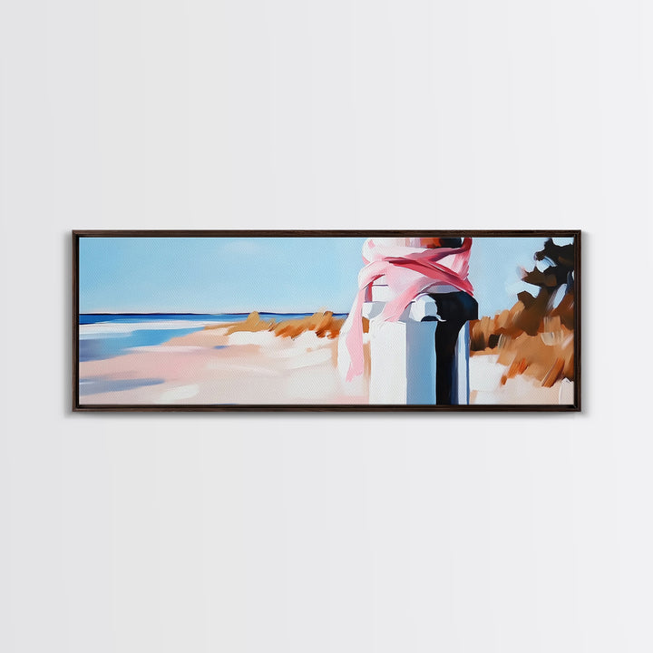 Coastal Fence Art, Beach Landscape Print, Pastel Ocean Painting, Minimalist Seaside Decor, Large Canvas Print, Modern Home Wall Art