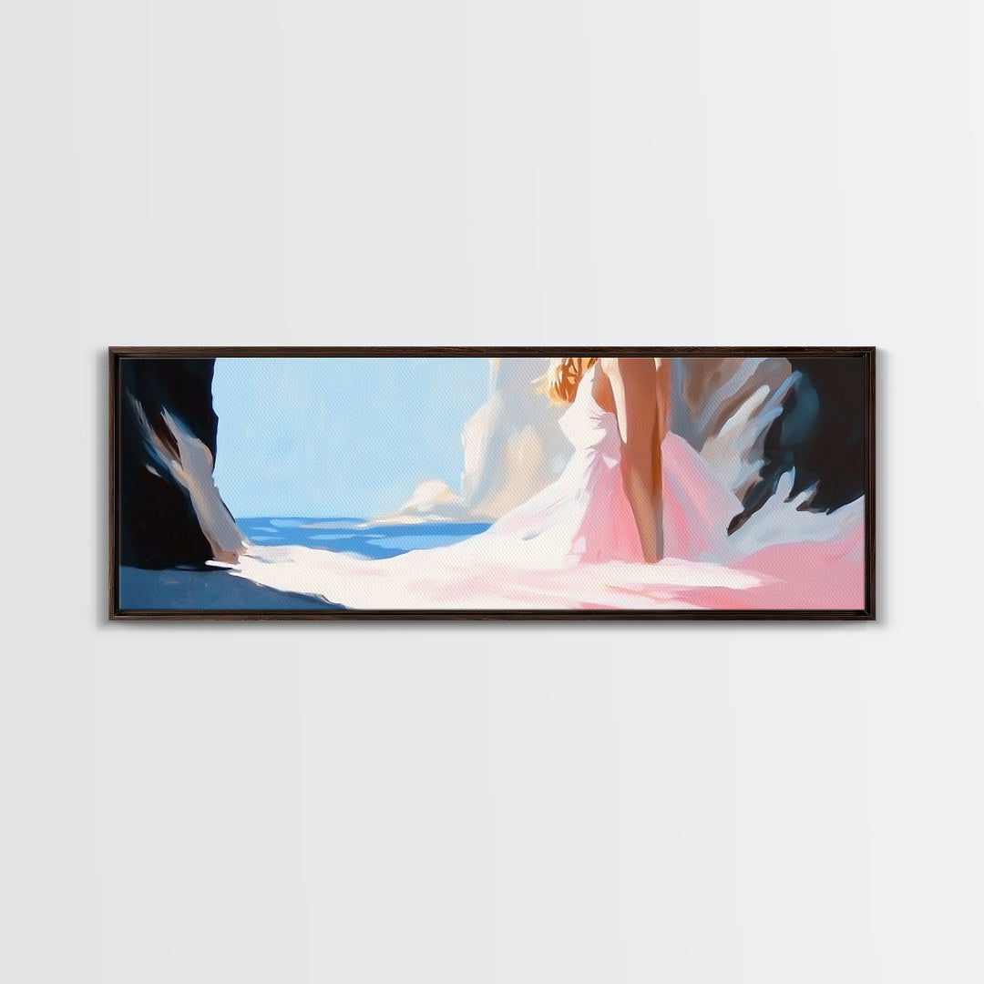 Ocean Cave, Dreamy Seascape, Coastal Beauty, Framed Canvas Print, Living Room Art, Boho Beach Decor, Minimalist Modern Landscape