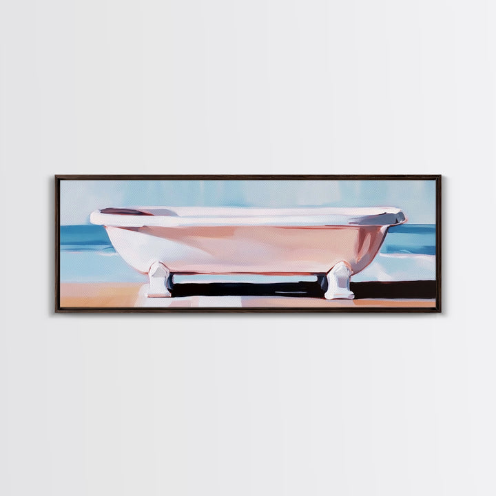 Clawfoot Tub, Coastal Art, Bathroom Wall Art, Modern Decor, Minimalist Painting, Ocean Art, Beach House, Framed Canvas Print