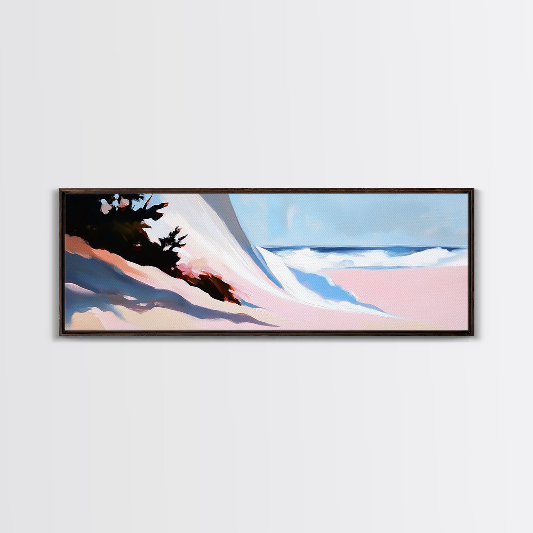 Ocean Breeze, Cliffside Waves, Coastal Landscape, Living Room Art, Nautical Decor, Minimalist Aesthetic, Framed Canvas Print, Blue Hues