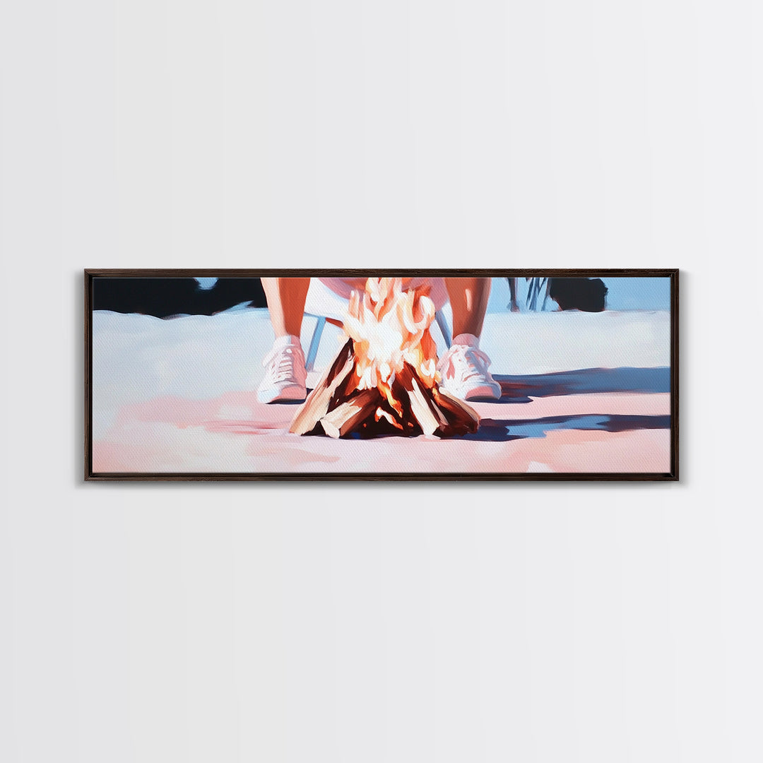 Campfire Scene, Autumn Night Art, Outdoor Adventure, Canvas Print, Rustic Home Decor, Cozy Warmth, Minimalist Fire Painting