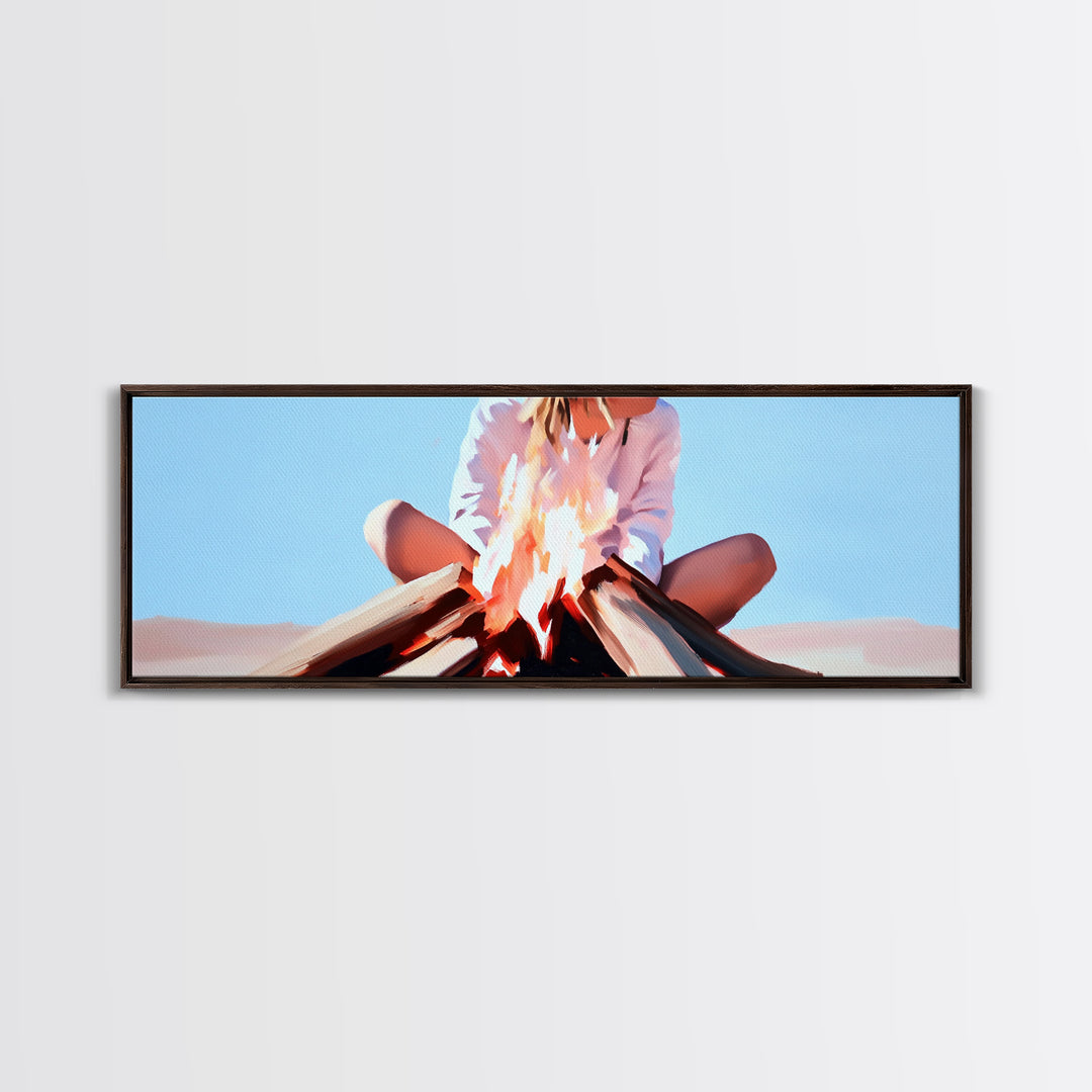 Bonfire Moment, Autumn Night Scene, Outdoor Living Art, Canvas Print, Warm Cozy Decor, Minimalist Fire Painting, Boho Aesthetic