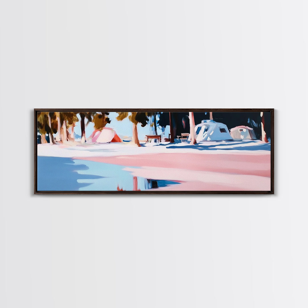 Camping Scene, Nature Landscape, Outdoor Adventure Art, Framed Canvas Print, Rustic Cabin Decor, National Park Wall Art, Minimalist Art