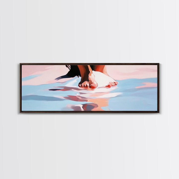 Barefoot Reflection, Beach Wall Art, Ocean Painting, Minimalist Coastal Decor, Modern Seascape, Framed Canvas Print, Boho Home Aesthetic