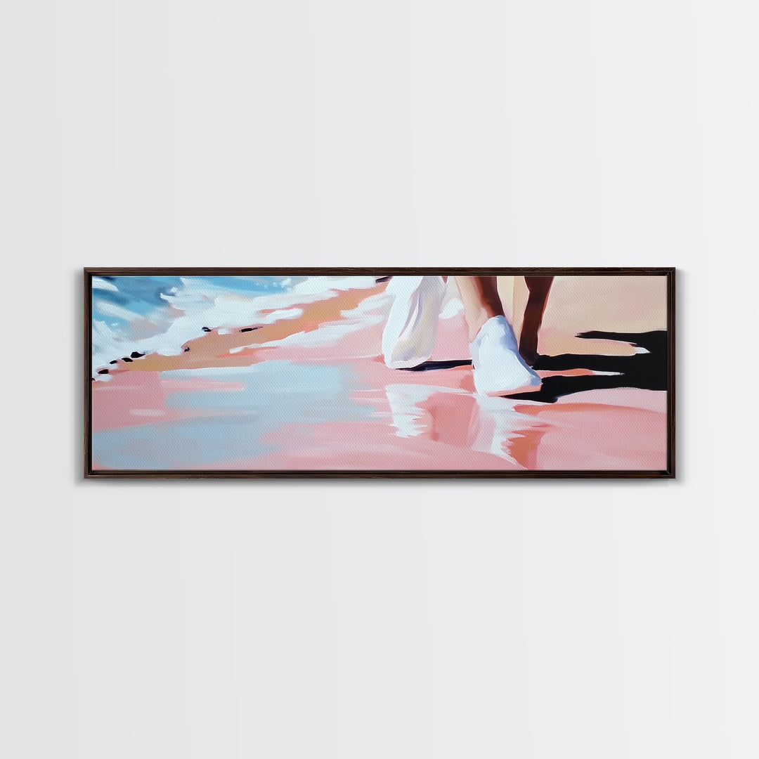 Beach Walk, Coastal Serenity, Minimalist Seaside Decor, Framed Canvas Print, Ocean Aesthetic, Relaxing Artwork, Living Room Wall Art