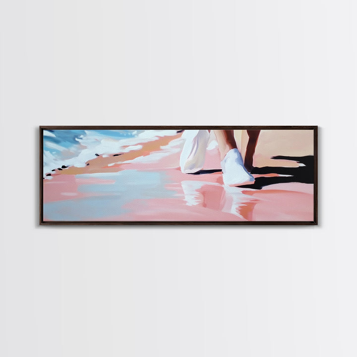 Beach Walk, Coastal Serenity, Minimalist Seaside Decor, Framed Canvas Print, Ocean Aesthetic, Relaxing Artwork, Living Room Wall Art
