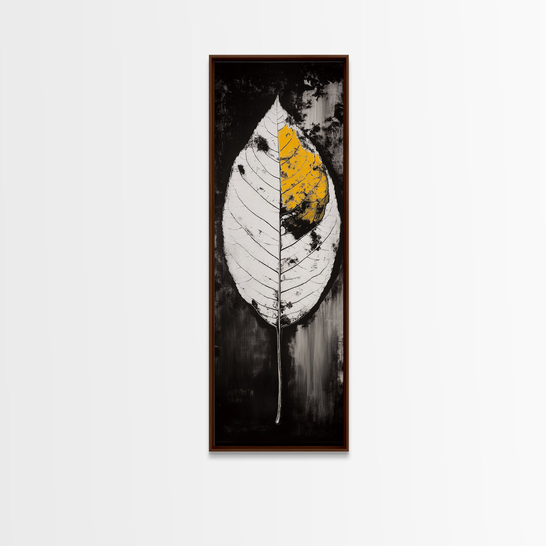 Autumn Leaf, Black and White, Minimalist, Framed Canvas Print, Modern Botanical Art, Monochrome Print, Fall Wall Decor, Cozy Home Art