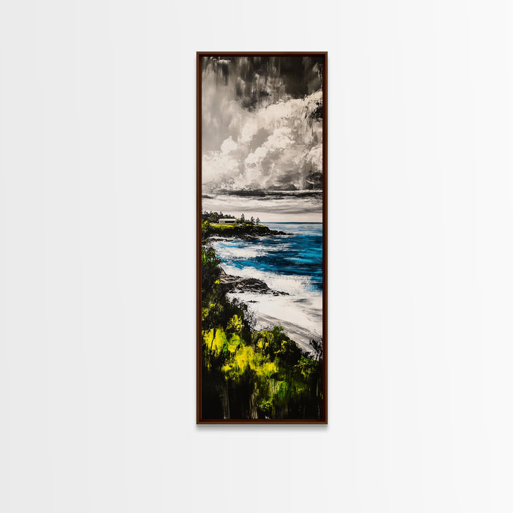 Ocean View, Coastal Home, Beach House Decor, Nautical Wall Art, Seaside Painting, Blue Landscape, Tranquil Seascape, Framed Canvas Print