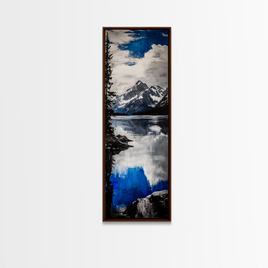 Serene Lake, Blue Mountain Reflection, Tranquil Water Art, Nature Wall Decor, Contemporary Landscape, Canvas Print