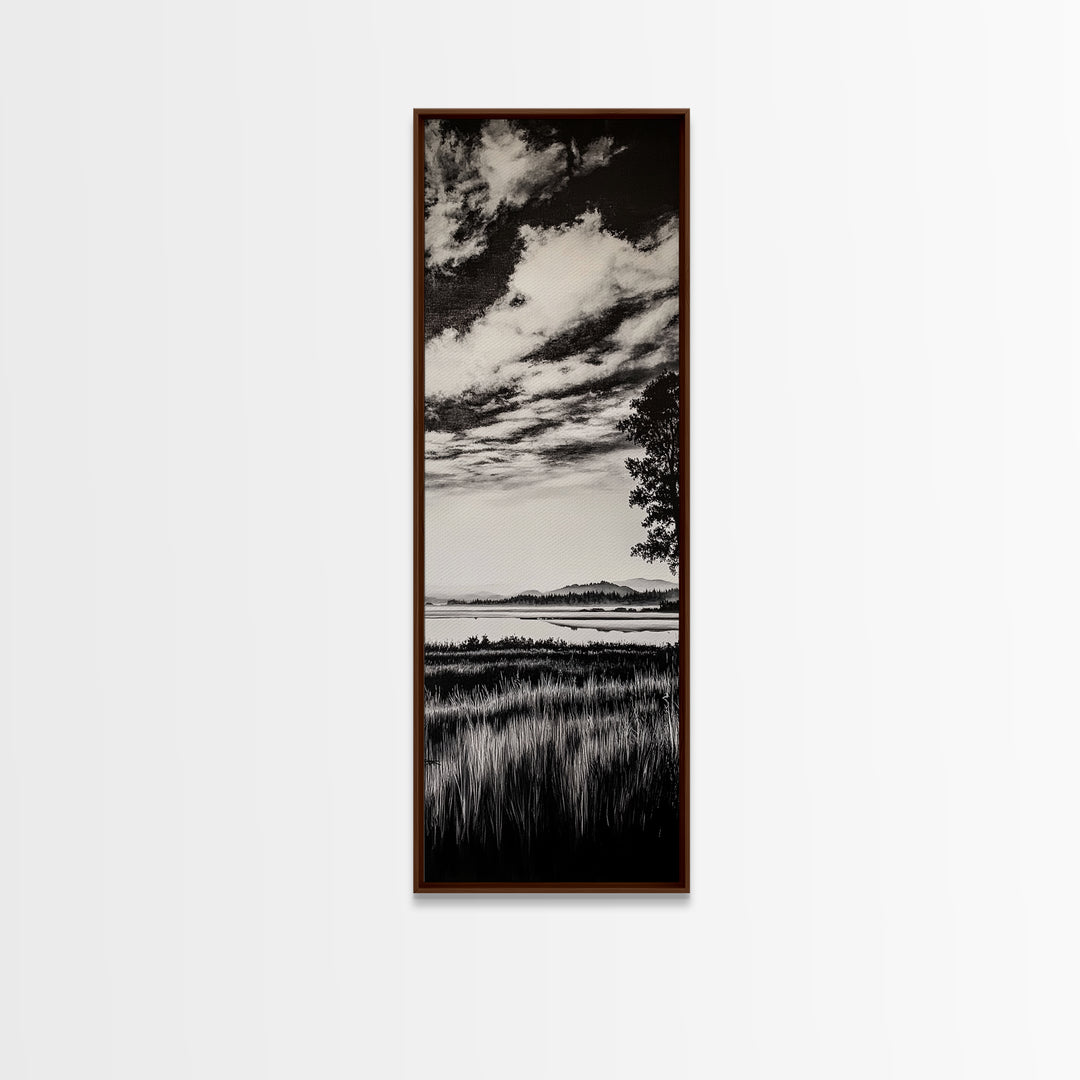 Black White, Misty Marsh, Monochrome Landscape, Minimalist Wall Art, Canvas Print, Modern Home Decor, Living Room Art, Nature Scene