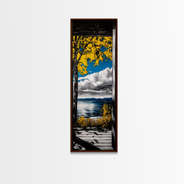 Autumn Lake View, Cabin Wall Art, Rustic Nature Print, Fall Landscape, Framed Canvas Print, Lodge Decor, Warm Tones, Cozy Wall Art