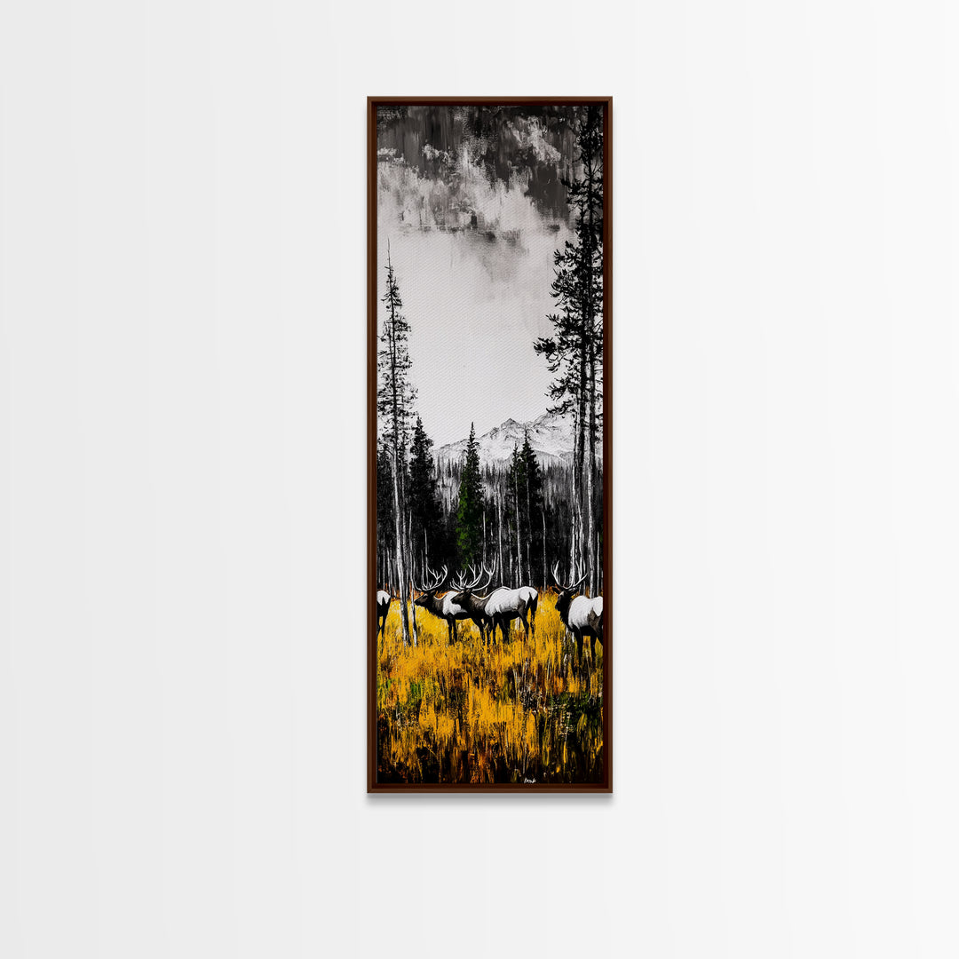 Autumn Elk, Wildlife Painting, Rustic Lodge Decor, Mountain Scene Art, Framed Canvas Print, Cabin Wall Art, Fall Art, Western Decor