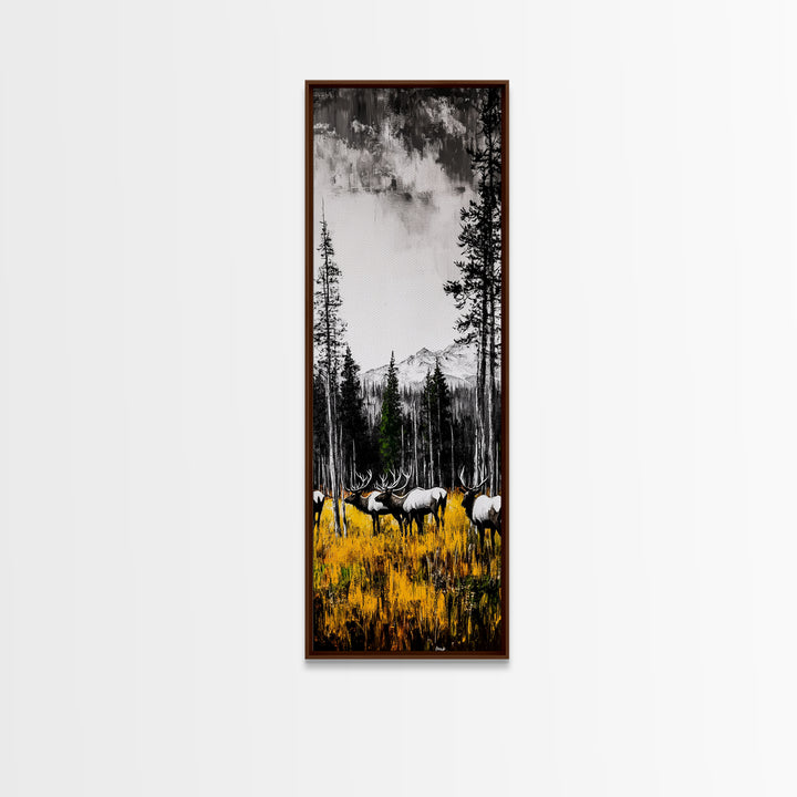 Autumn Elk, Wildlife Painting, Rustic Lodge Decor, Mountain Scene Art, Framed Canvas Print, Cabin Wall Art, Fall Art, Western Decor