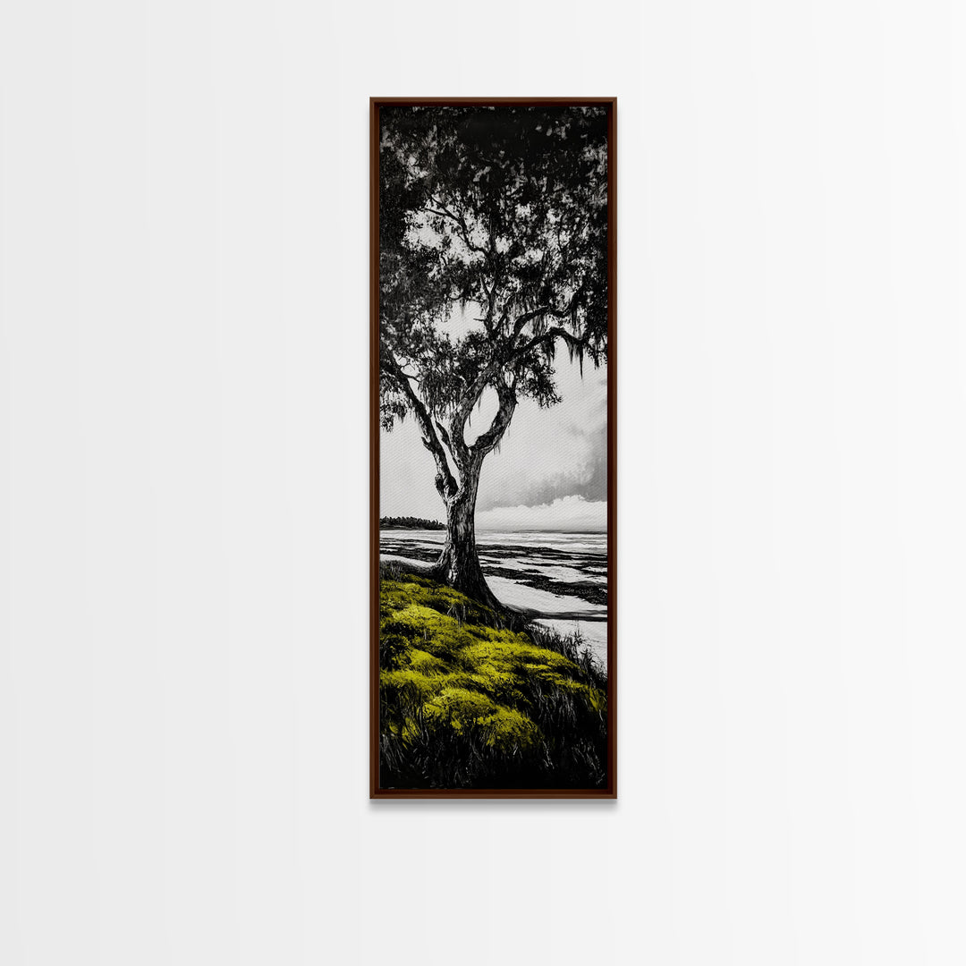 Oak Tree, Marshland Art, Canvas Print, Black and White Tree Art, Nature Wall Decor, Rustic Home Decor, Farmhouse Art, Living Room Wall Art