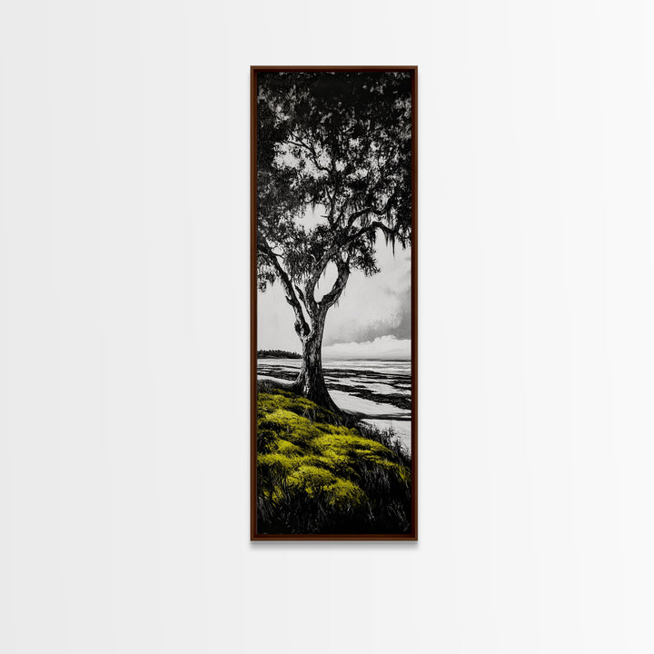 Oak Tree, Marshland Art, Canvas Print, Black and White Tree Art, Nature Wall Decor, Rustic Home Decor, Farmhouse Art, Living Room Wall Art