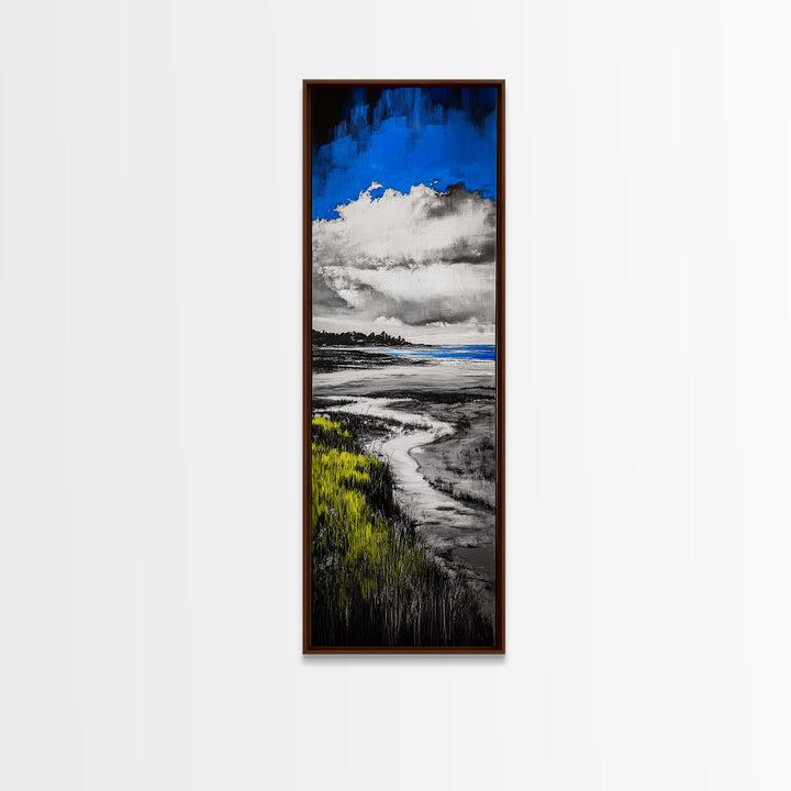 Coastal Marsh, Blue Sky, Canvas Print, Beach House Art, Minimalist Seascape, Ocean Decor, Nature Inspired Artwork, Living Room Art