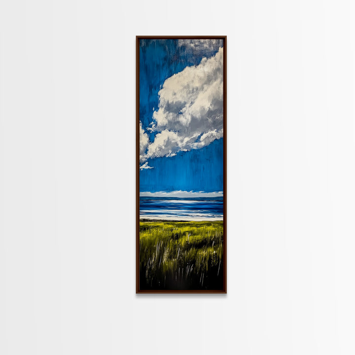 Ocean Horizon Art, Coastal Landscape Wall Decor, Sky and Clouds Painting, Serene Beach House Art, Nautical Artwork, Framed Canvas Print