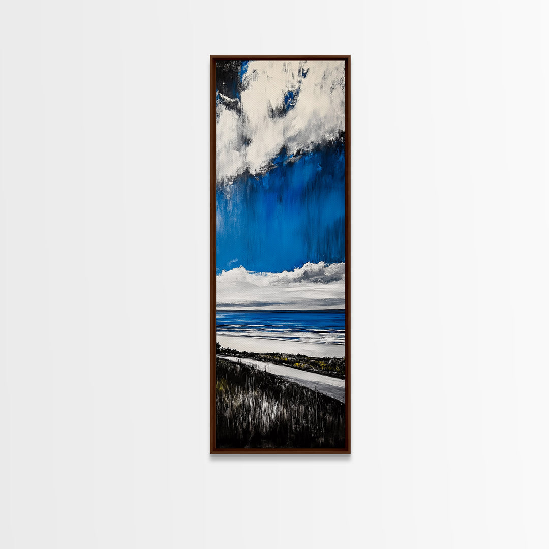 Coastal Path Painting, Modern Beach Landscape, Blue Sky and Ocean Art, Contemporary Home Decor, Living Room Wall Art, Canvas Print
