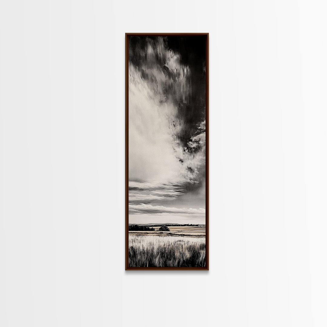 Dramatic Black and White Sky, Stormy Landscape Art, Nature Wall Decor, Rustic Farmhouse Artwork, Living Room Decor, Canvas Print