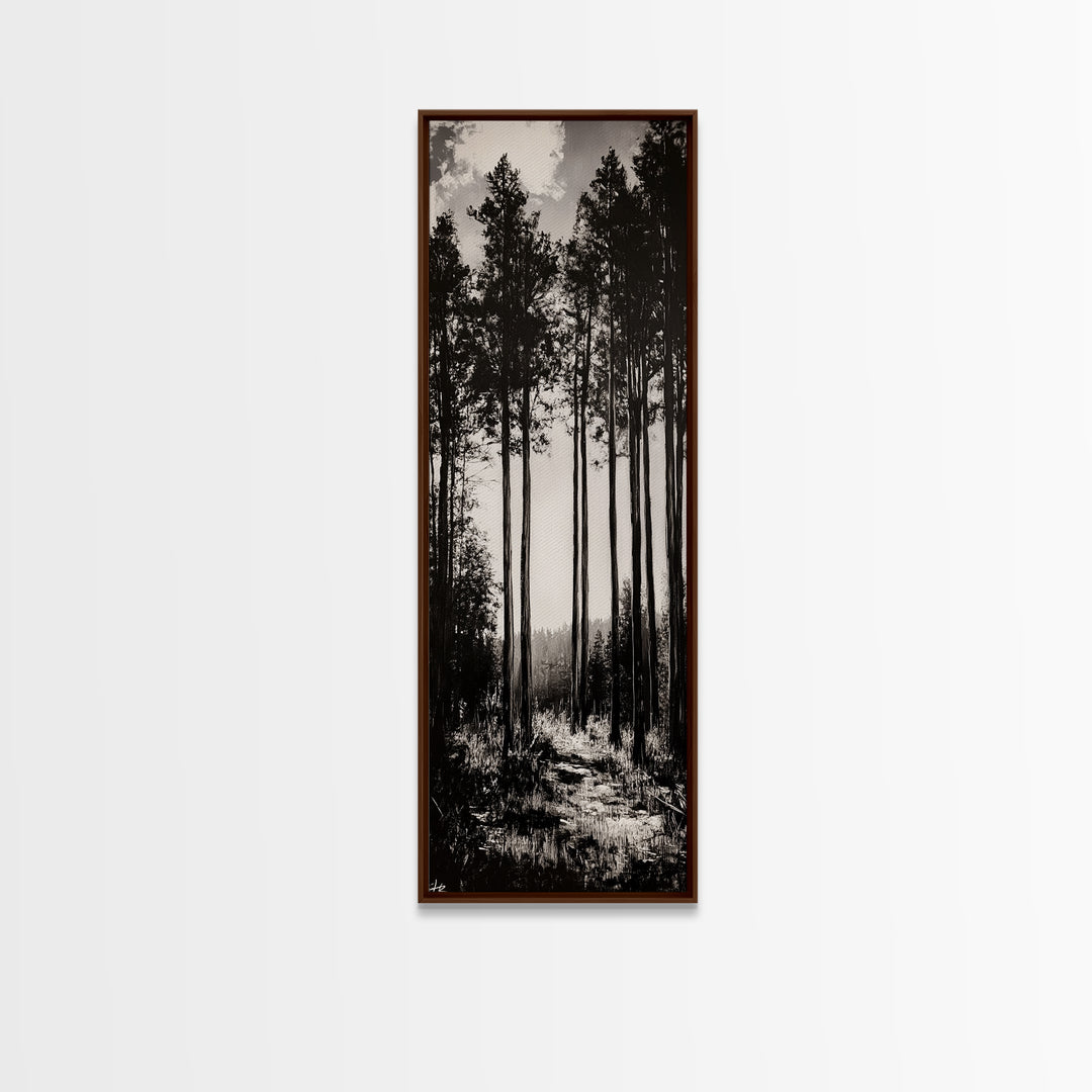 Black White Forest, Minimalist Wall Art, Monochrome Nature Print, Wooded Landscape, Moody Tree Art, Modern Home, Framed Canvas Print