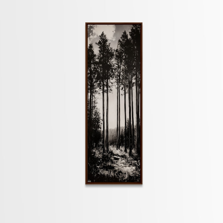 Black White Forest, Minimalist Wall Art, Monochrome Nature Print, Wooded Landscape, Moody Tree Art, Modern Home, Framed Canvas Print
