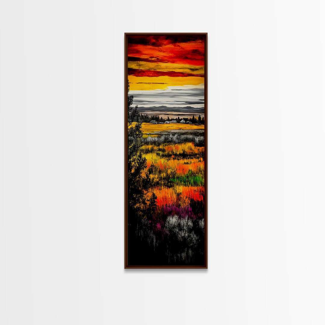 Autumn Fields, Sunset Painting, Warm Colors, Rustic Decor, Framed Canvas Print, Farmhouse Wall Art, Nature Inspired, Cozy Home Art