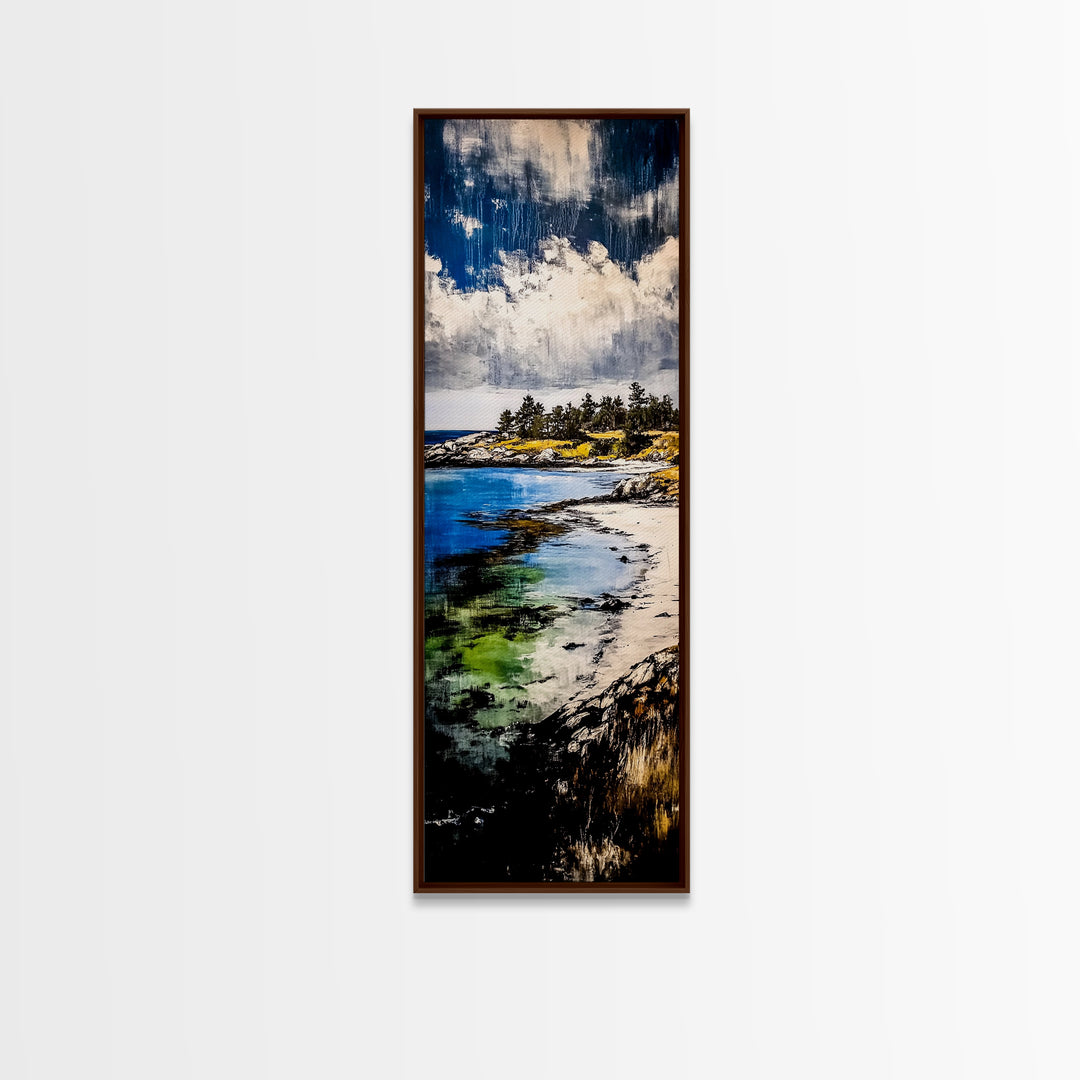 Coastal View, Ocean Serenity, Beach Scene, Tranquil Art, Framed Canvas Print, Living Room Wall Art, Seascape Painting, Nautical Home Decor