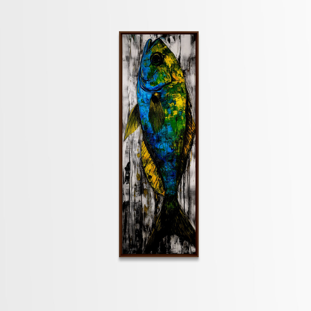 Abstract Fish Art, Coastal Wall Decor, Nautical Home Design, Ocean Themed Painting, Beach House Style, Framed Canvas Print