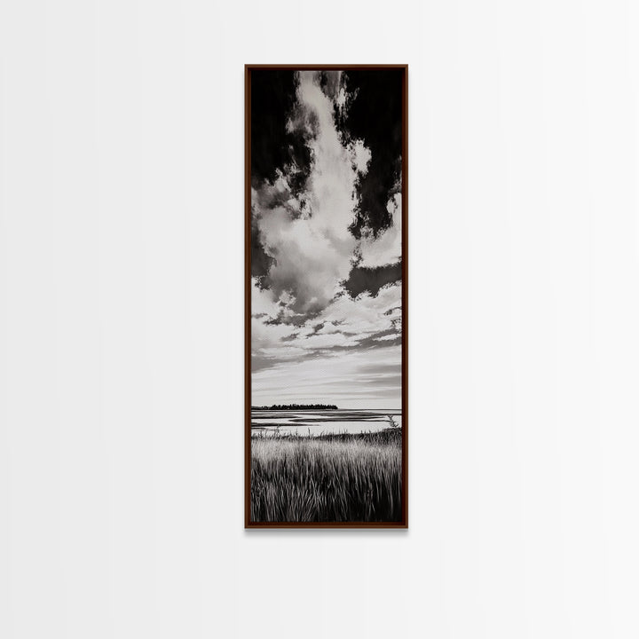 Black and White Sky, Cloudscape Wall Art, Minimalist Artwork, Nature Landscape Painting, Office or Bedroom Decor, Framed Canvas Print