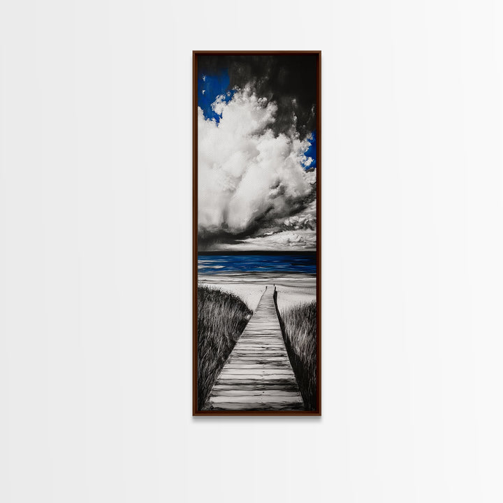 Boardwalk Beach Art, Ocean Landscape Painting, Seaside Home Decor, Modern Coastal Design, Nautical Wall Print, Canvas Print