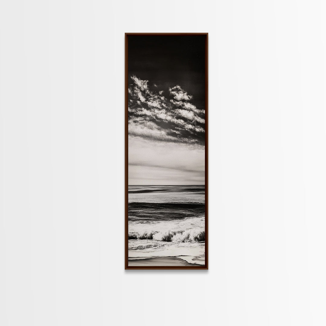 Ocean Horizon, Black and White, Cloudy Sky, Canvas Print, Coastal Wall Art, Minimalist Seascape, Modern Living Room Decor, Nautical Art
