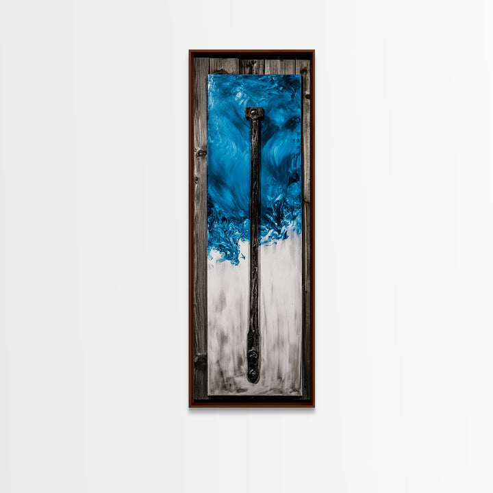 Abstract Metal Art, Modern Industrial Design, Blue and White Wall Decor, Unique Home Statement, Contemporary Style, Canvas Print