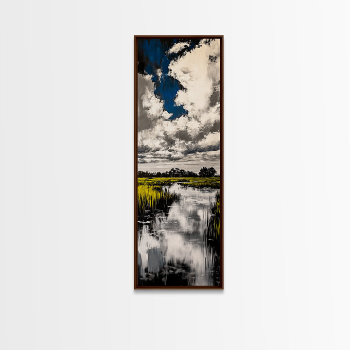 Marshland Scene, Nature Reflection, Blue Sky, Canvas Print, Rustic Landscape Art, Farmhouse Wall Decor, Entryway Nature Art