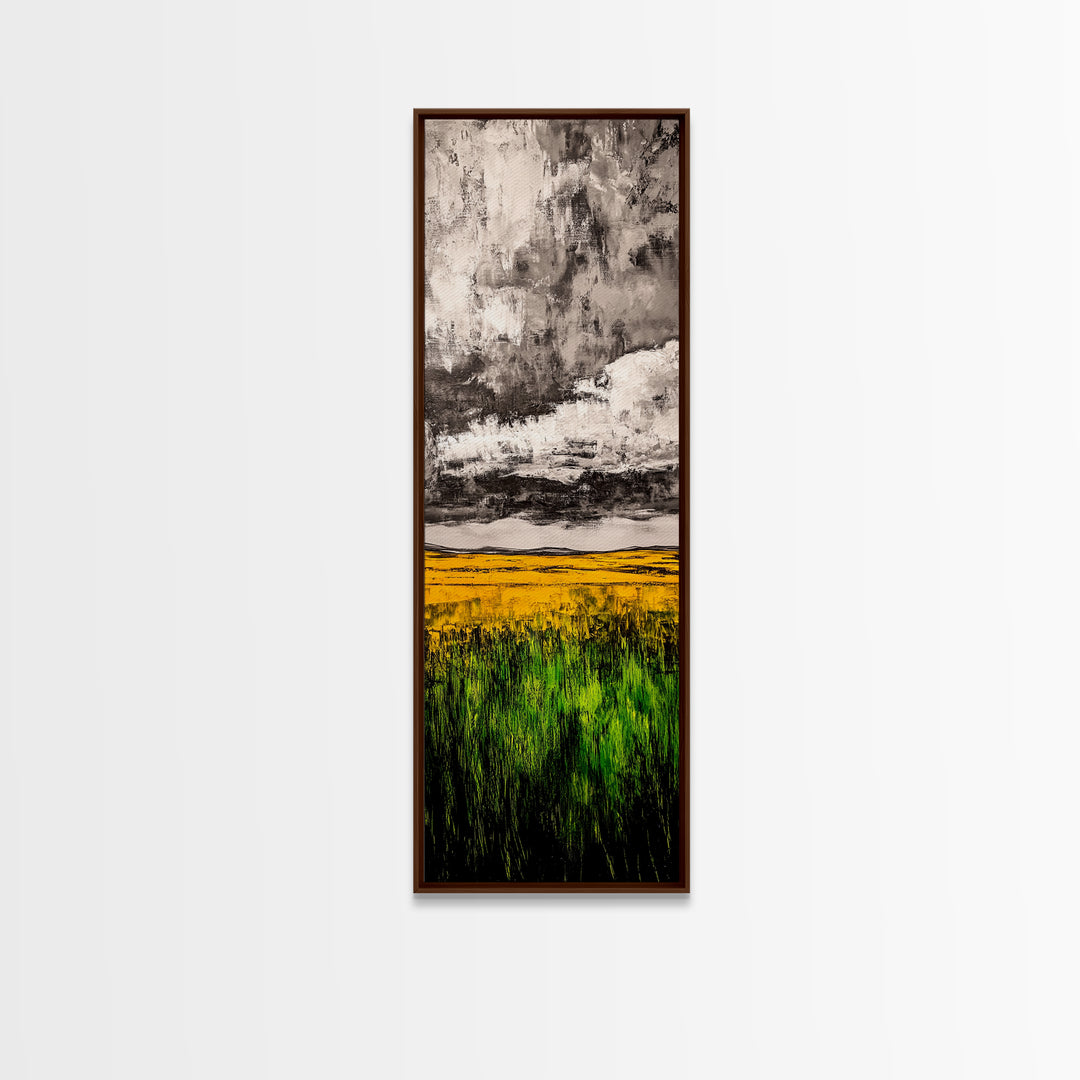 Golden Fields, Dramatic Sky, Green and Yellow, Canvas Print, Rustic Farmhouse Wall Art, Autumn Landscape Decor, Dining Room Art