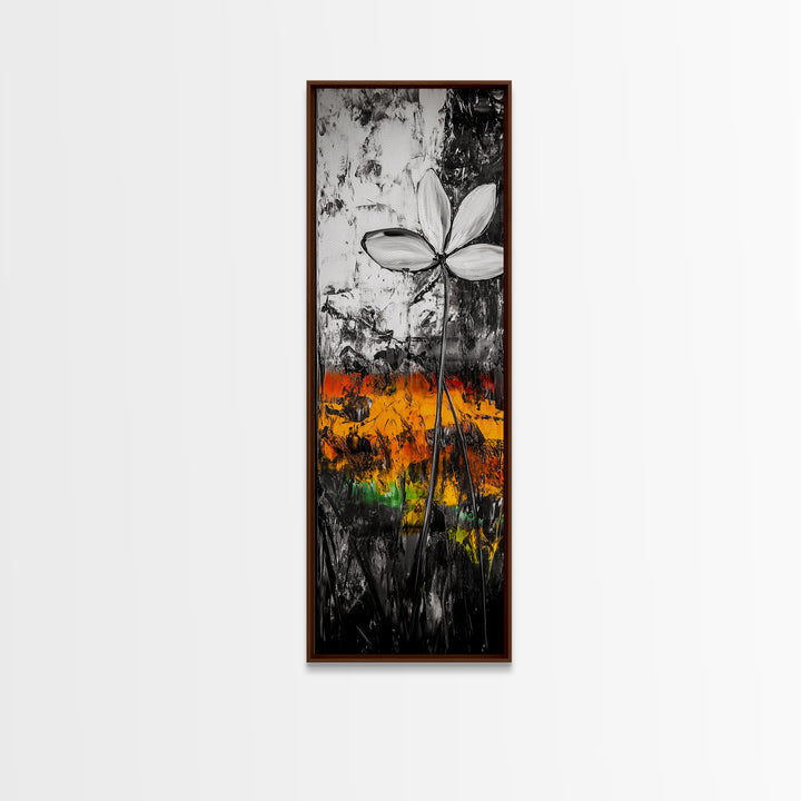 Black and White, Abstract Flower, Textured Modern, Framed Canvas Print, Minimalist Wall Art, Monochrome Decor, Office Artwork