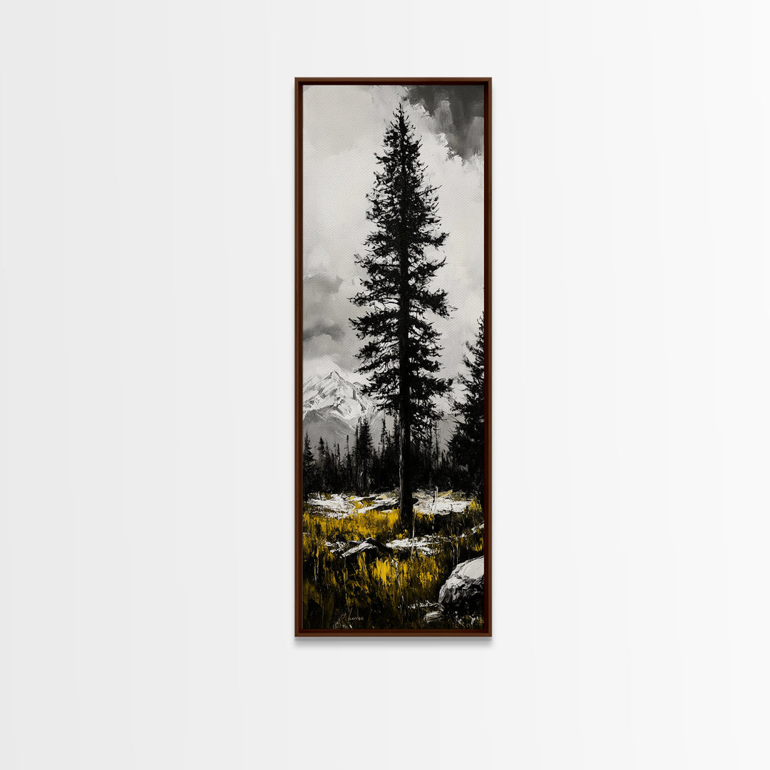 Lone Pine, Mountain View, Black and White, Canvas Print, Nature Wall Art, Rustic Home Decor, Cabin or Lodge Artwork