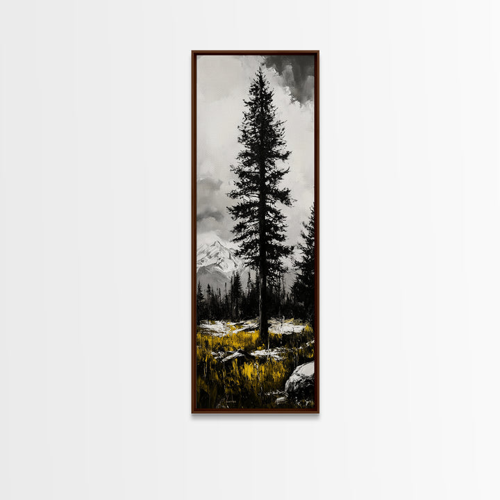 Lone Pine, Mountain View, Black and White, Canvas Print, Nature Wall Art, Rustic Home Decor, Cabin or Lodge Artwork