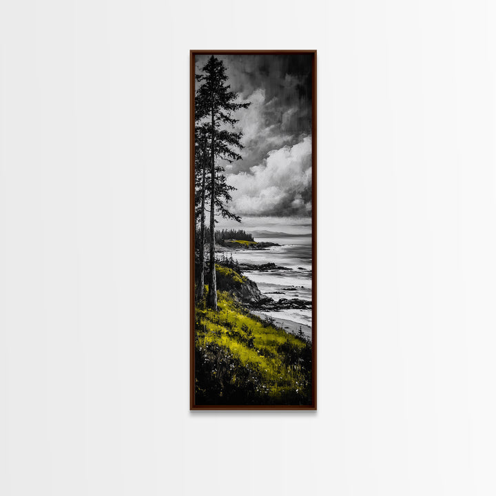 Coastal Cliff, Monochrome Art, Ocean Landscape, Canvas Print, Minimalist Art, Beach House Decor, Black and White Painting, Seaside Art