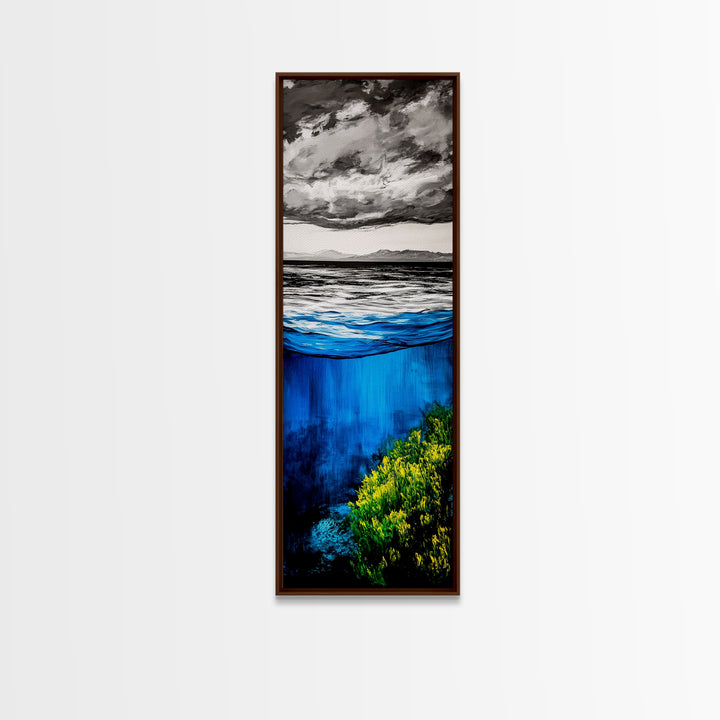 Ocean Depths, Abstract Seascape, Deep Blue, Underwater Art, Framed Canvas Print, Nautical Decor, Coastal Wall Art, Office Art
