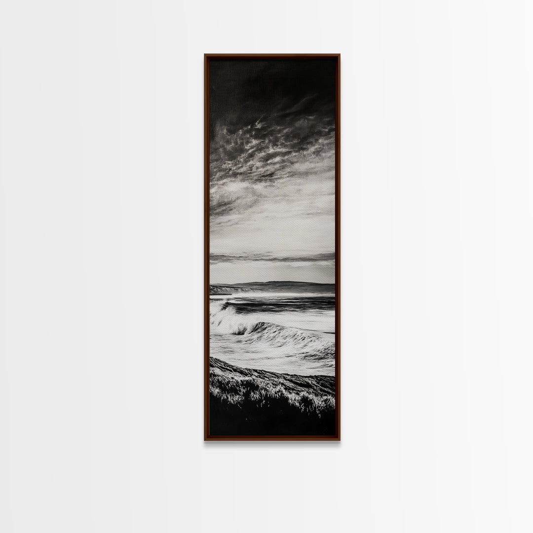 Coastal Waves, Black and White, Ocean Photography, Surf Art, Framed Canvas Print, Minimalist Decor, Beach House Wall Art