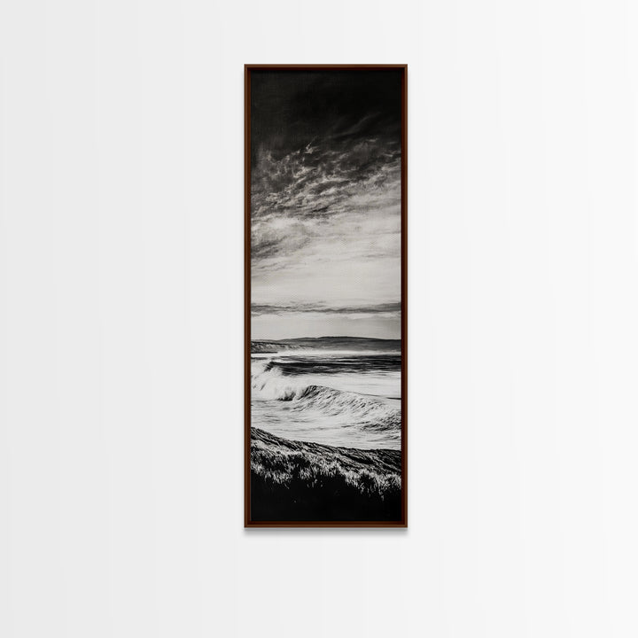 Coastal Waves, Black and White, Ocean Photography, Surf Art, Framed Canvas Print, Minimalist Decor, Beach House Wall Art