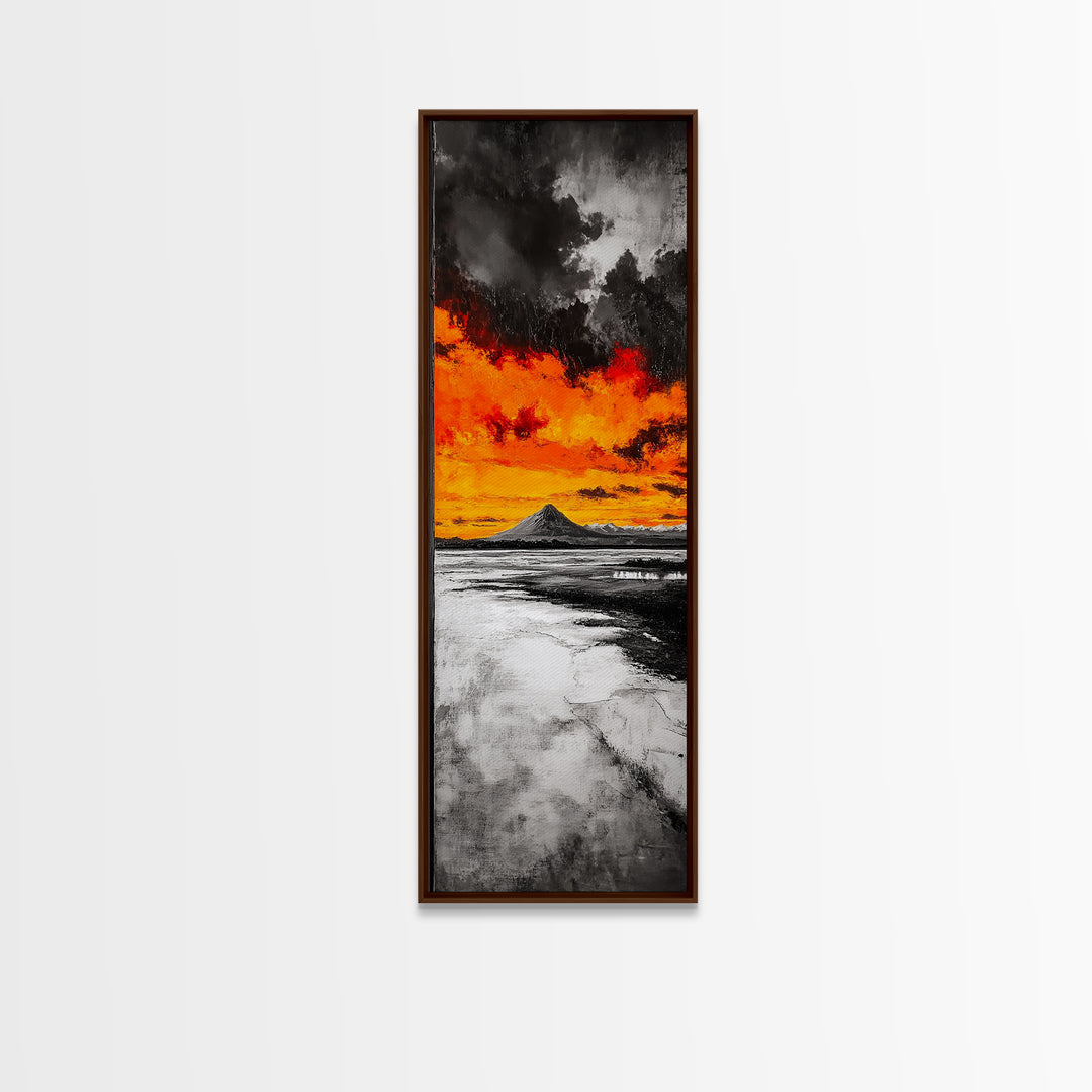 Volcanic Sunset, Fiery Sky, Abstract Mountain, Dramatic Art, Framed Canvas Print, Statement Wall Art, Bold Living Room Decor