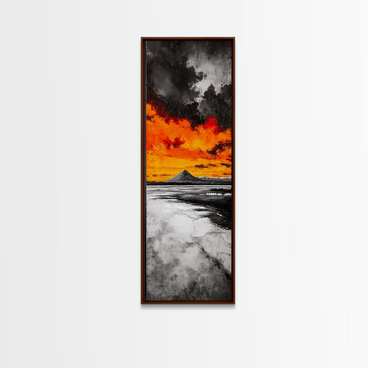 Volcanic Sunset, Fiery Sky, Abstract Mountain, Dramatic Art, Framed Canvas Print, Statement Wall Art, Bold Living Room Decor