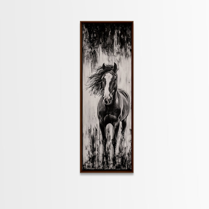 Running Horse, Black and White Art, Western Wall Art, Rustic Home Decor, Equestrian Canvas Print, Large Wall Art, Office Decor
