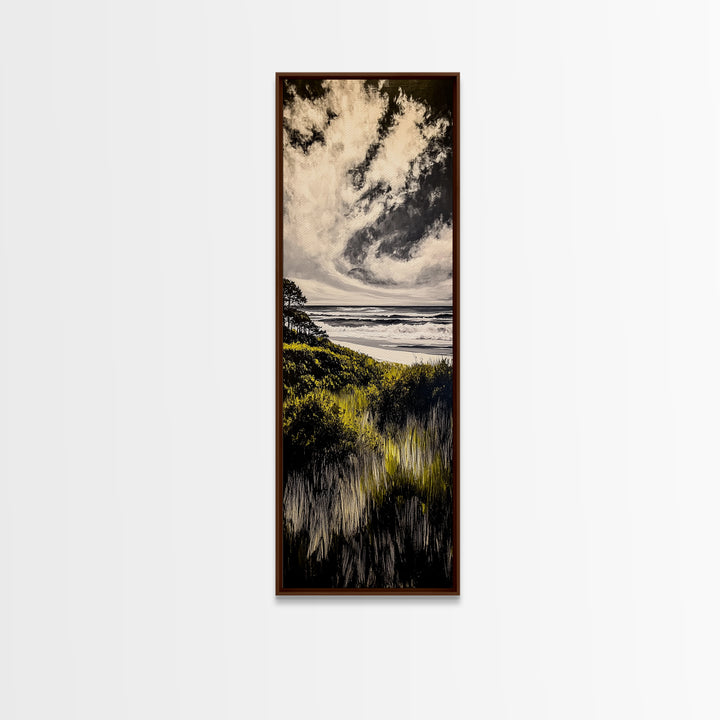 Coastal View, Ocean Landscape Art, Beach House Decor, Blue Sky Painting, Nautical Art, Modern Seascape, Framed Canvas Print