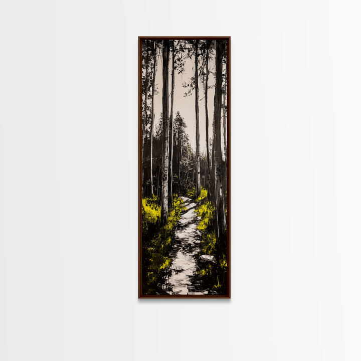 Forest Pathway, Black and White Nature Art, Autumn Trees Painting, Woodland Scene, Rustic Landscape, Living Room Wall Art, Canvas Print