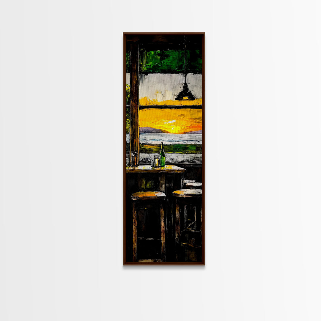 Bar Sunset, Cozy Tavern Art, Rustic Interior Painting, Canvas Print, Warm Evening Decor, Relaxed Home Vibes, Kitchen or Bar Wall Art