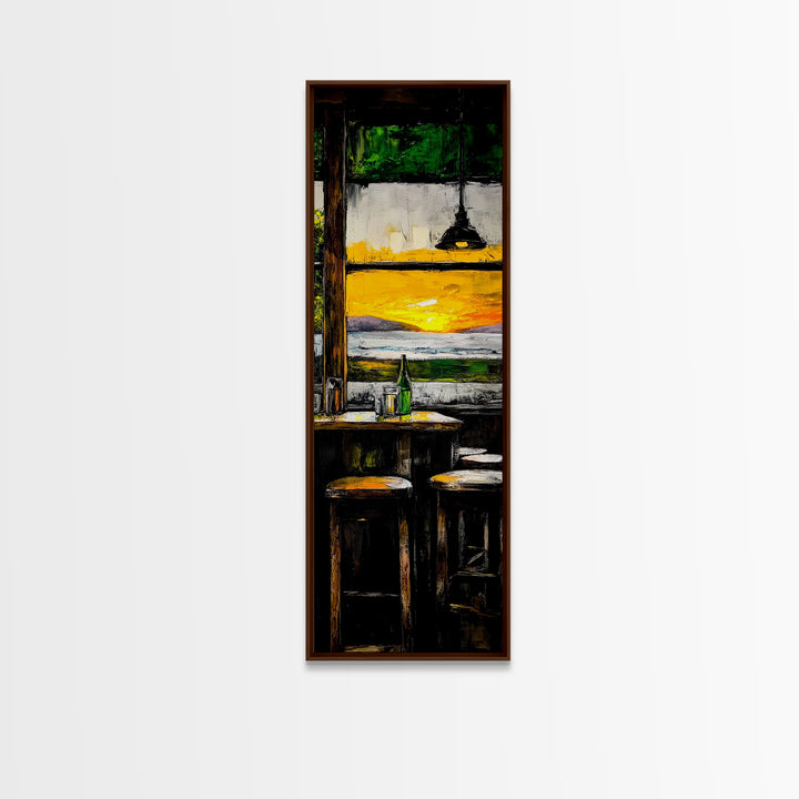 Bar Sunset, Cozy Tavern Art, Rustic Interior Painting, Canvas Print, Warm Evening Decor, Relaxed Home Vibes, Kitchen or Bar Wall Art